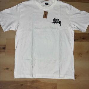 Stussy Classic White Tee with Black Angle 8 Ball Logo